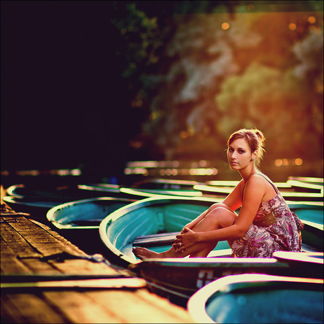 female in boat