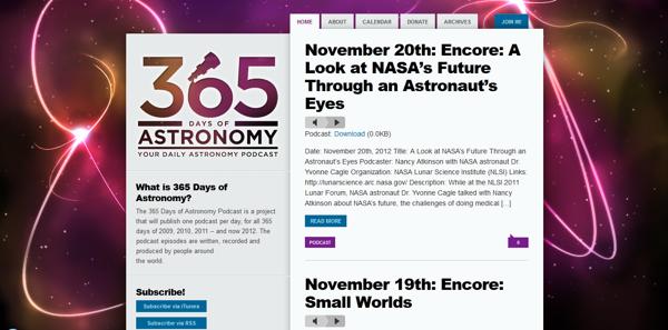 365 days of Astronomy website layout