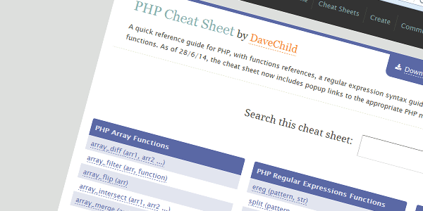 Searchable PHP Cheetsheet