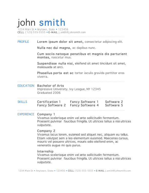 Resume Template For Microsoft Word