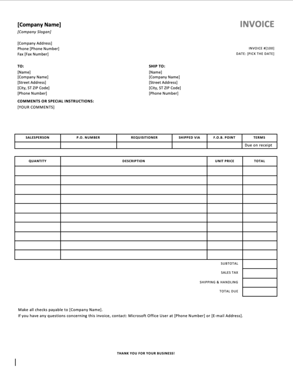 free word invoice template
